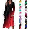 Women's Autumn And Winter Casual Fashion V-neck Long Sleeve  Print Long Dress