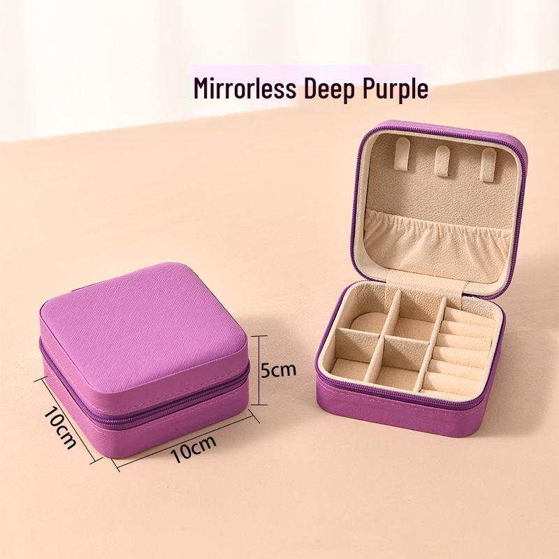 High-End Jewelry Storage Box with Mirror Pattern for Rings, Earrings, Necklaces - Women's Zipper Style Organizer.