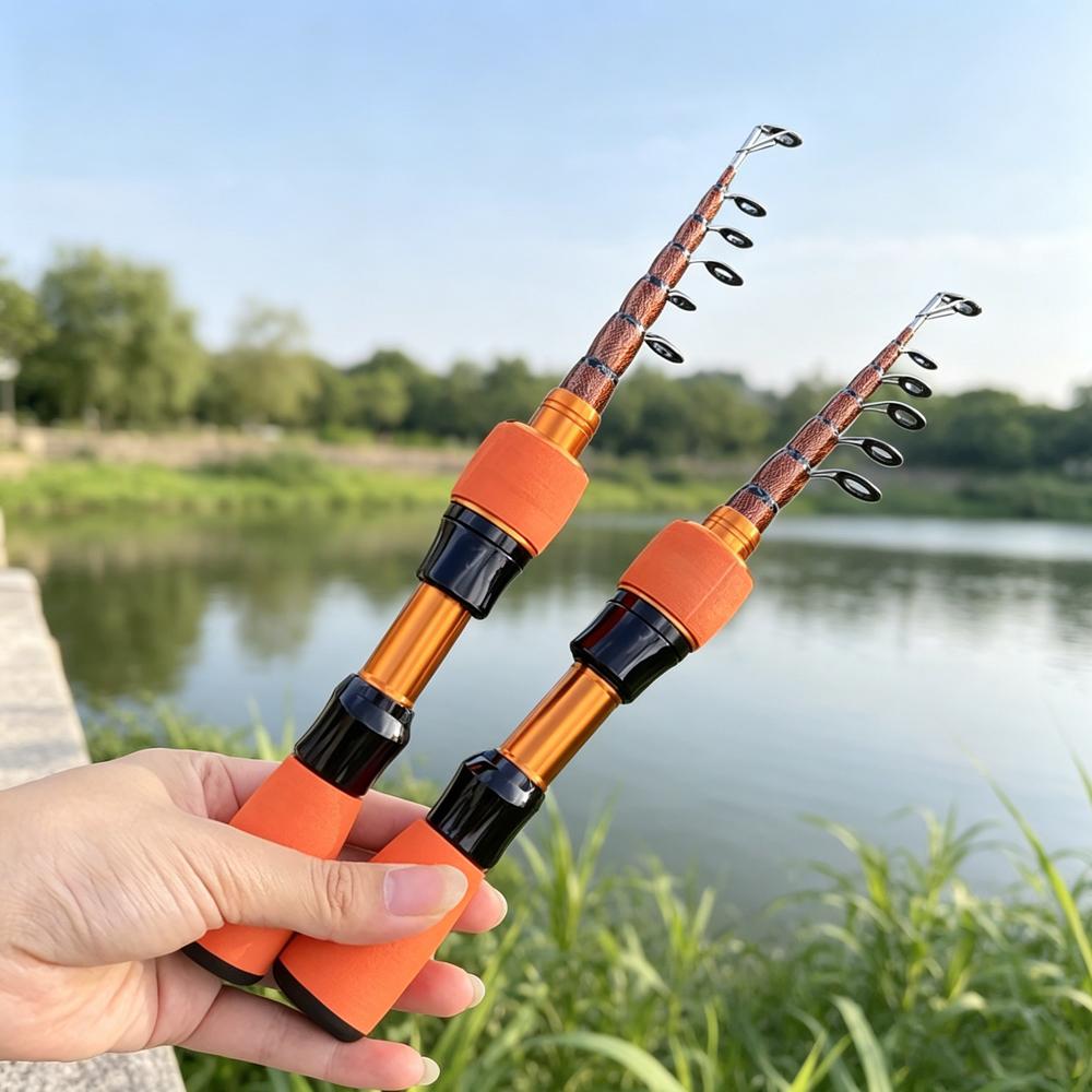 Stylish Orange Portable Telescopic Carbon Fishing Rod with Comfortable EVA Handle for All Water Perfect Gift for Women and Girls