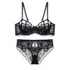 Lace Half Cup Bra and Shorts Sexy Top and Underwear Set [Guoeappa] Women's Set, Lingerie, Bottom, See-through (Black, B80)