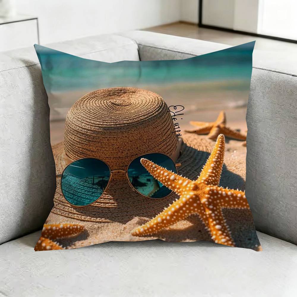 Summer By The SSea Square DoubleSided Printed Pillow Case Bedroom Bedside Pillow Sofa Cushion Cover Gift