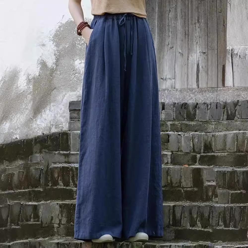 Women's Cotton and Linen Loose Wide Leg Pants Women's Retro Spring and Summer Casual Pants