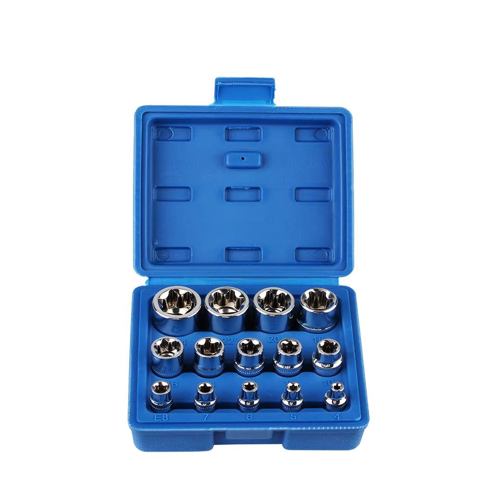 Jeu de 14 douilles E-Star Torx femelles, E4-E24 Douilles hexagonales extérieures, pour mécaniciens de réparation automobile, kit d'outils à main durable et polyvalent