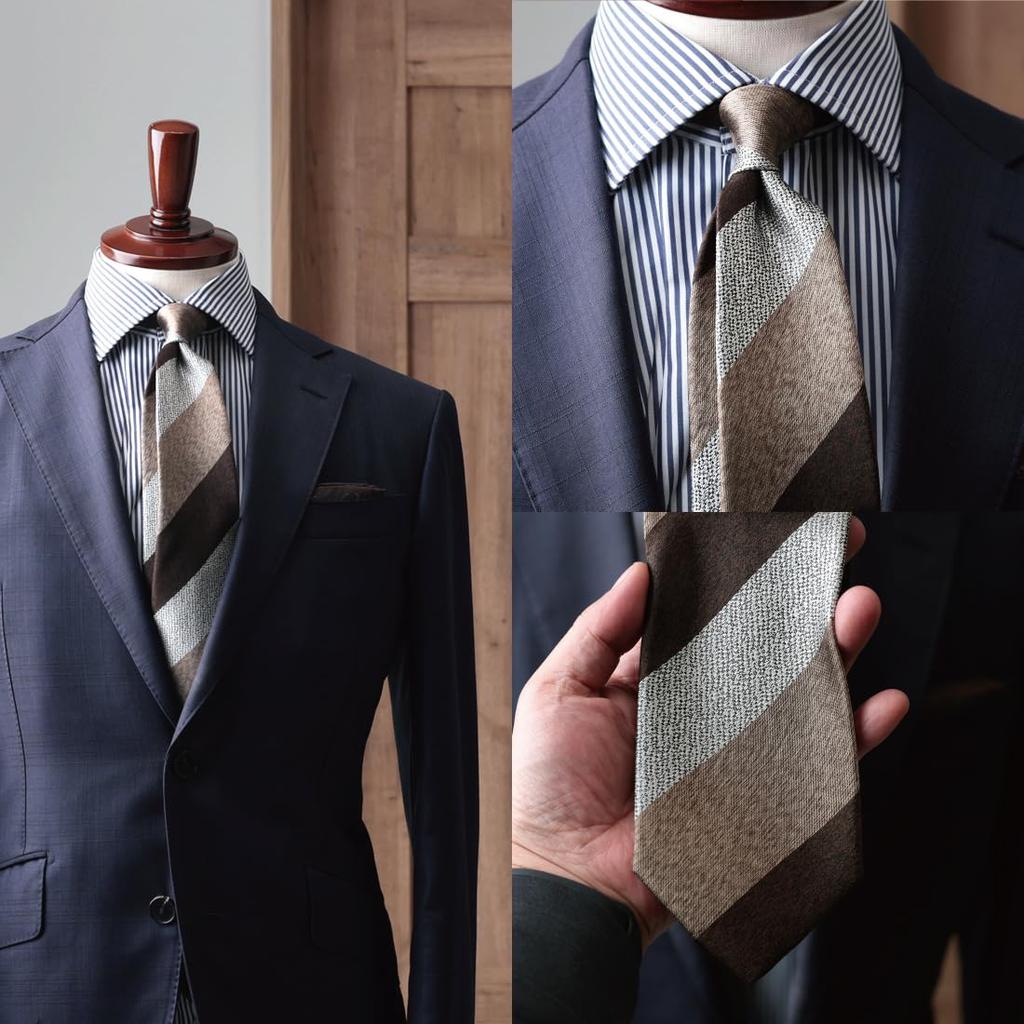 [Y&TAILOR] Kyoto Tango-made Melange Silk Necktie, 100% Silk, High-Quality, Made in Japan, Stylish, Business, Gift (Melange 3 Colors  Brown x Beige)