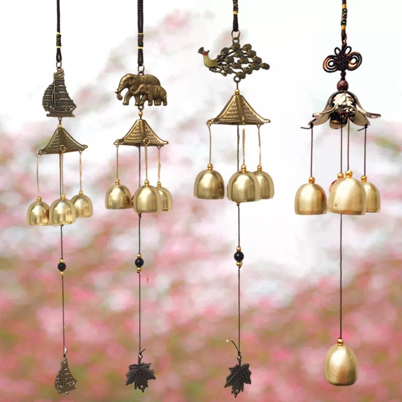 Copper Wind Chimes Retro Wind Bell Hanging Pendent Decorative Door Bell Lucky Oriental Pendants Outdoor Garden Window Decor