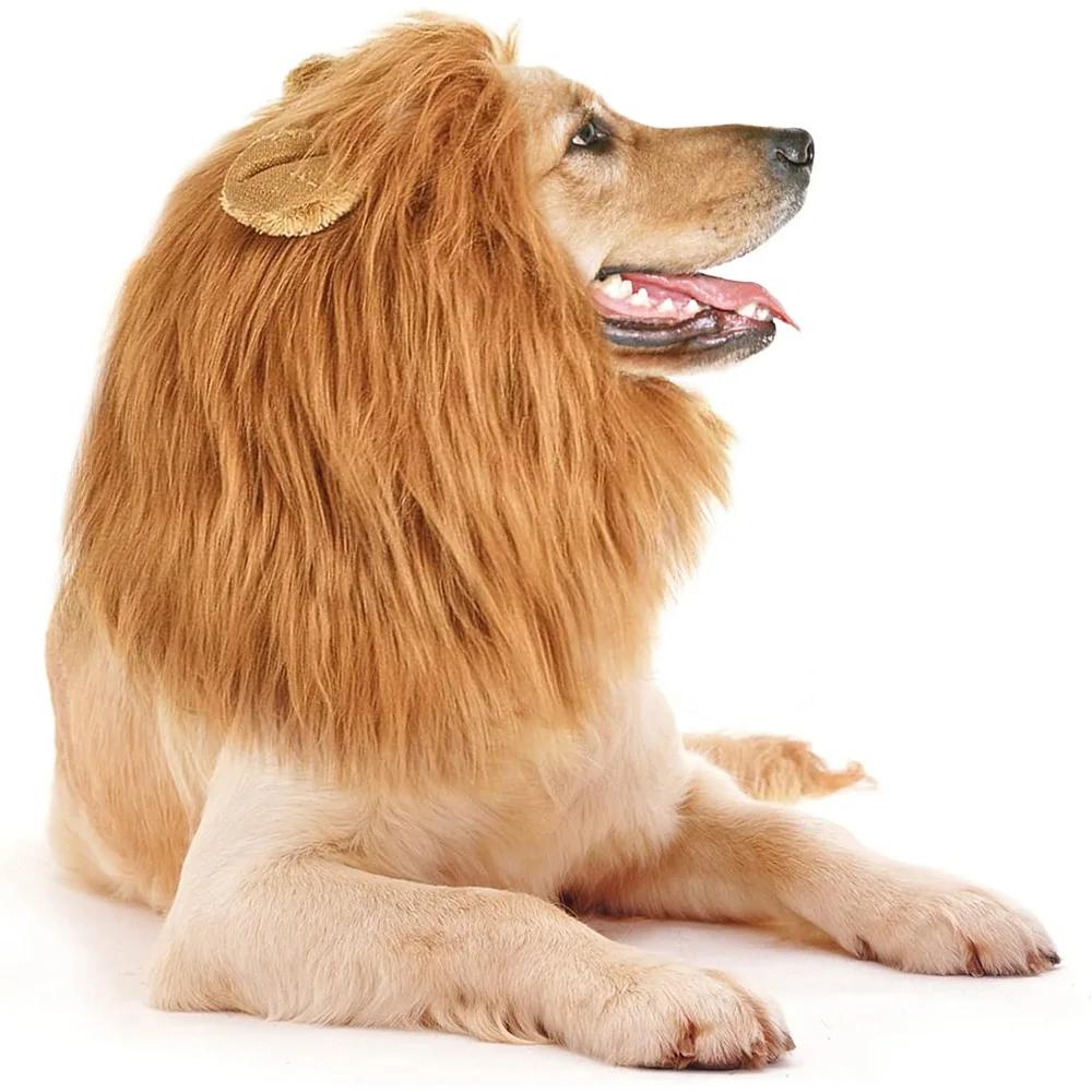 Cute Pet Dog Cosplay Clothes Lion Mane For Dog Costumes Realistic Lion Wig For Medium To Large Dogs With Ear Pet Accessories