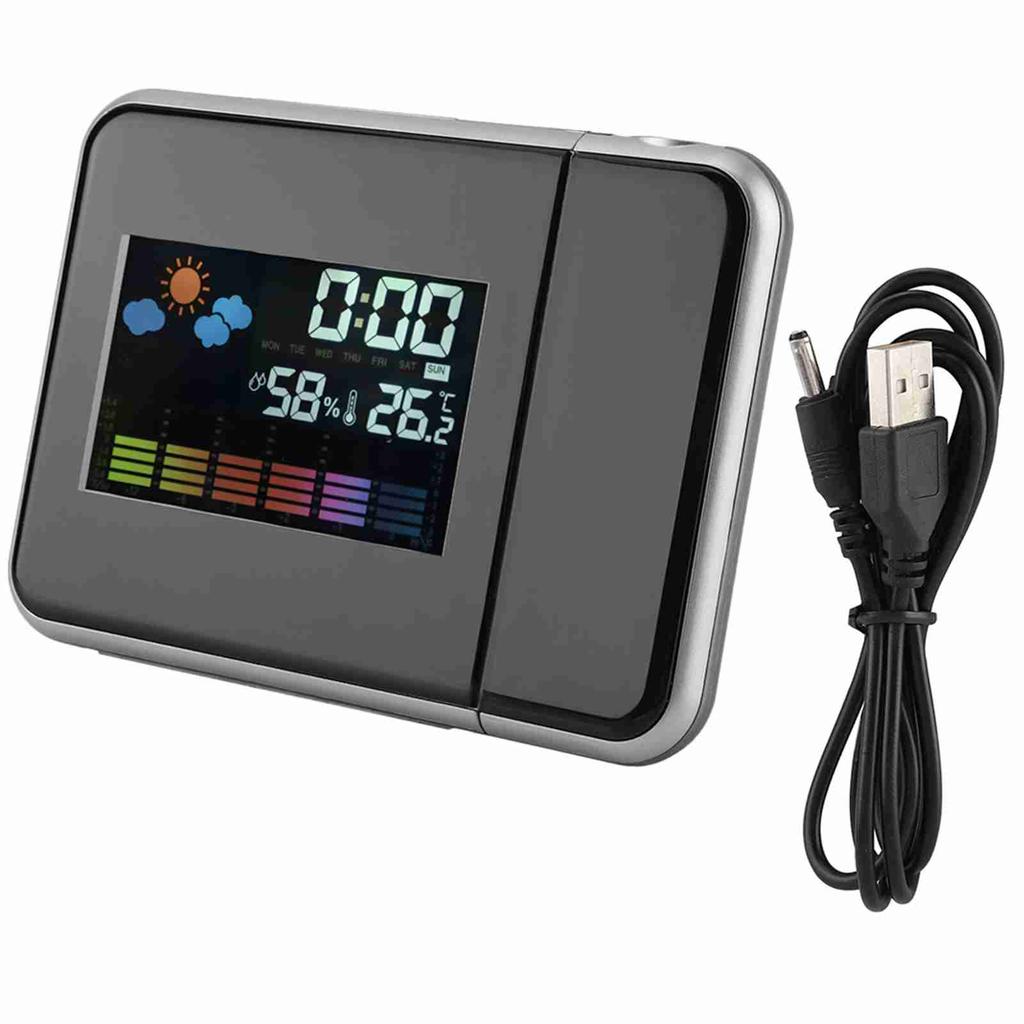 Digital LED Weather Forecast Projector Calendar Humidity Display Alarm Clock(Black)