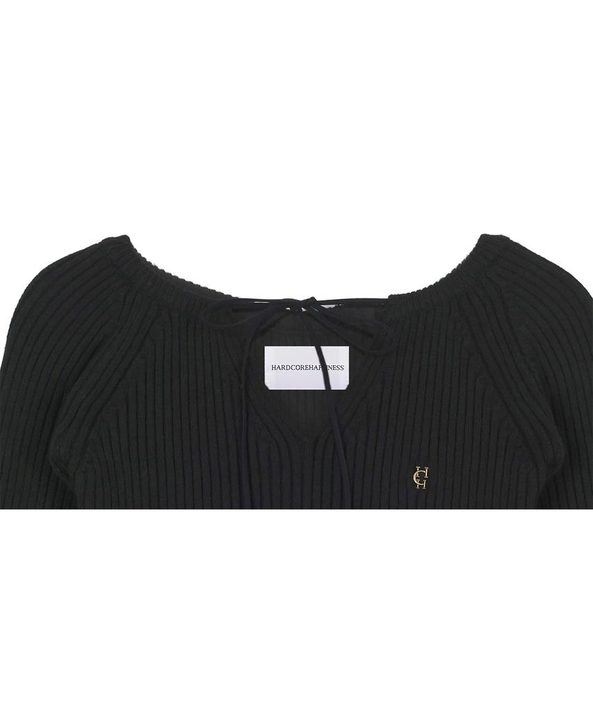 HARDCORE HAPPINESS V-Neck Open Tie Knit_Black