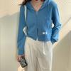 Hooded Sweatshirt Women's Short Double Zipper Solid Color Top Casual Cardigan