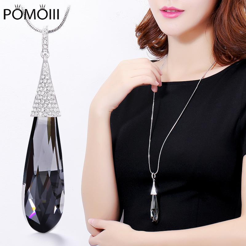 Neue Mode Kristall Wassertropfen Anhänger Lange Halskette Für Frauen Schmuck Kleid Zubehör Pullover Halskette Alle Spiel