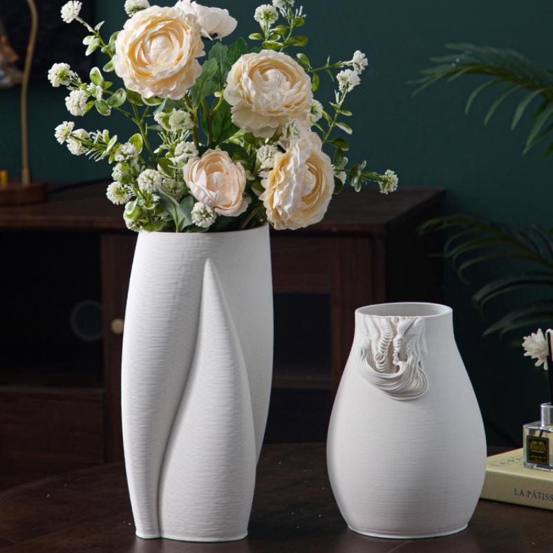 Three-dimensional Ceramic Vase White Geometric Circle Streak Flower Vase Ceramic Handicraft Floral Arrangement Accessories