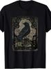 Exclusive Gothic Raven Card Graphic T-Shirt Men'S Dark Witchy Tee with Detailed Crow Design Com