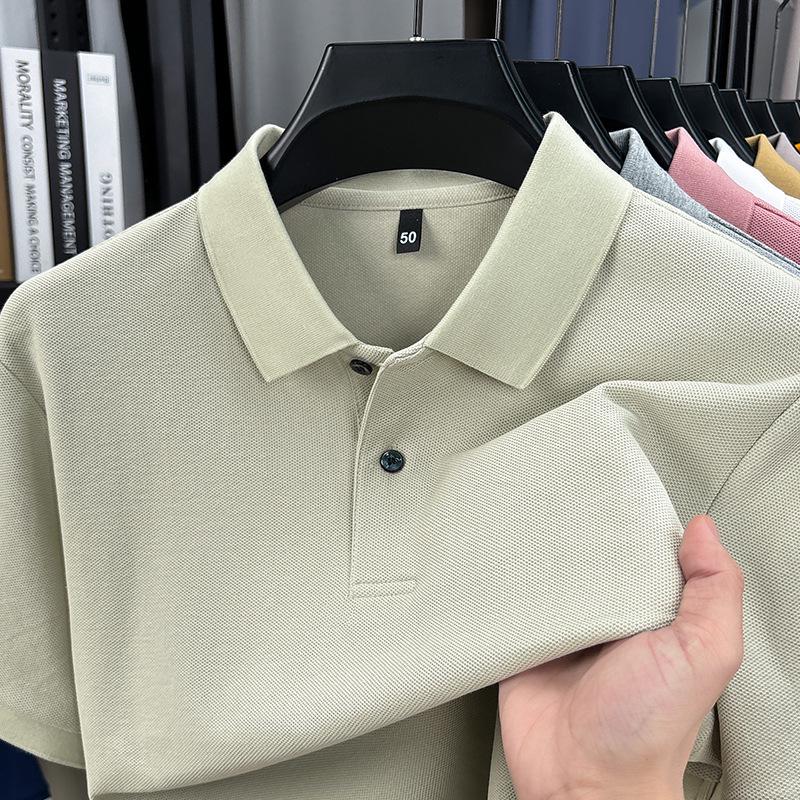 Herre Ensfarget 100% Bomull Polo - Kort Erme, Sommer Casual Krage Topp for Middelalderen