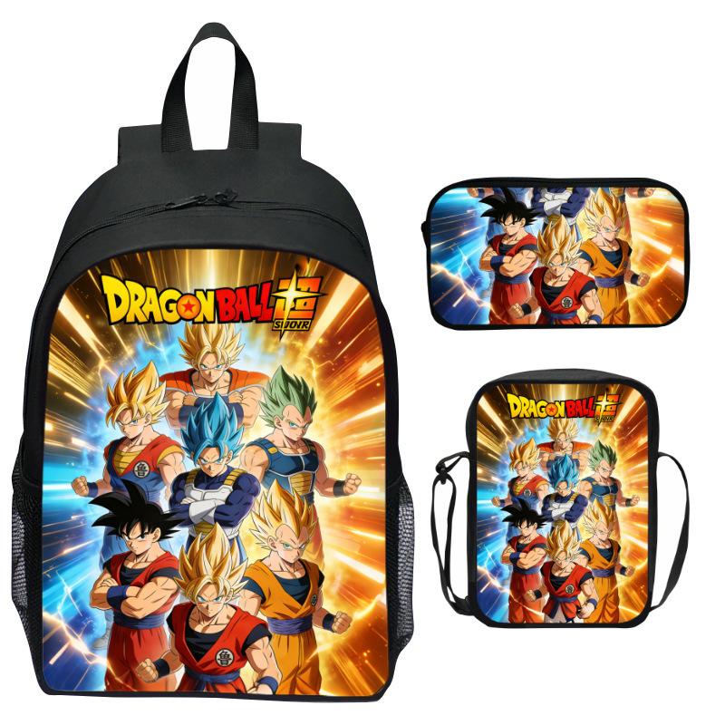 Dragon Ball Geprint Rugzak Set 3-Delig, Cartoon Schooltas voor Kinderen, Lichtgewicht Ergonomische Grote Capaciteit Kinder Boekentas