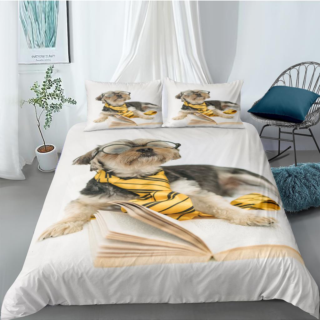 3D Pet Kawai Dogs Soft Duvet Cover Pomeranian Chihua Cavalier Charles Spaniel Dog Soft Duvet Cover Polyester Comfortable Quilt Cover Quen King