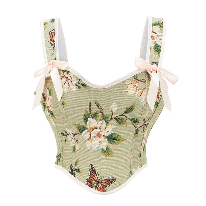 European-American Women's 2025 Bowknot Bodycon Jacquard Camisole Top