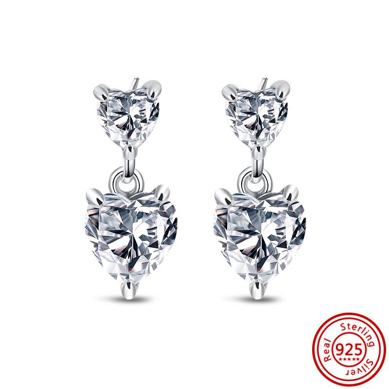 925 Sterling Silber Charm Doppel Creolen Ewige Herz Ohrringe Damen Mode Anhänger Funkelnde Pavé Ohrstecker Geschenke