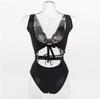 Women's Swimsuit Solid Color Drawstring Back Tie Sexy Cutout Thong One Piece Swimsuit Bikini Beachwear Bathing Suits