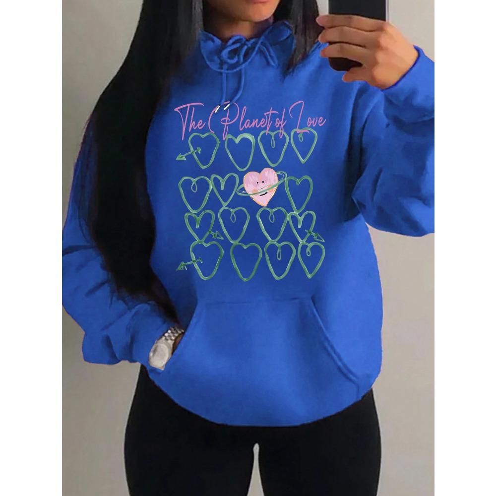 Planet Lásky Kreativní Srdce Tištěná Dámská Mikina Street Kapsa Y2K Streetwear Fleecová Mikina Ležérní Vícebarevná Mikina