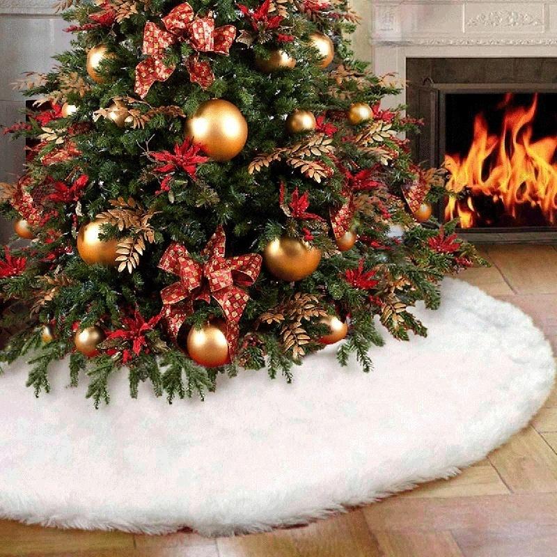 Christmas Tree Skirt White Plush Christmas Tree Mat  Xmas Decorations Faux Fur Blanket for Holiday Party Supplies Ornaments Round 78/90/122/150cm