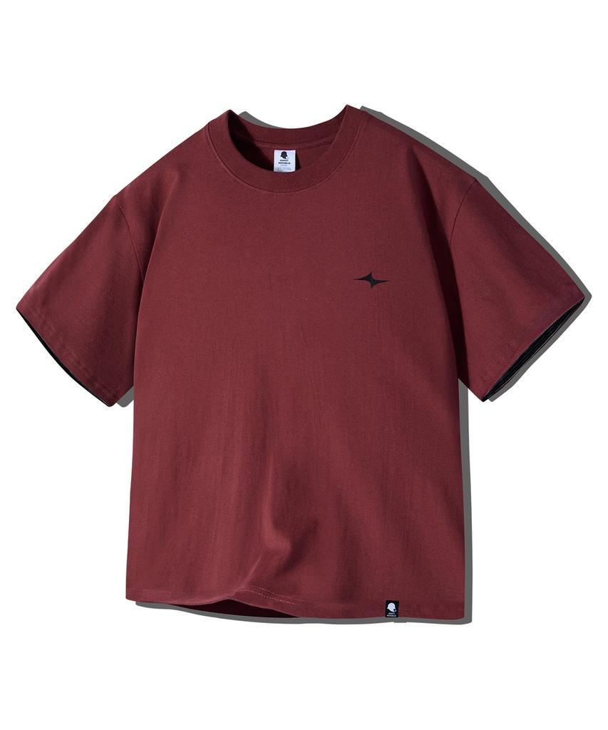 GHOST REPUBLIC Crop Stripe Color Block Roll-Up Short Sleeve T-Shirt Gt-392_Burgundy