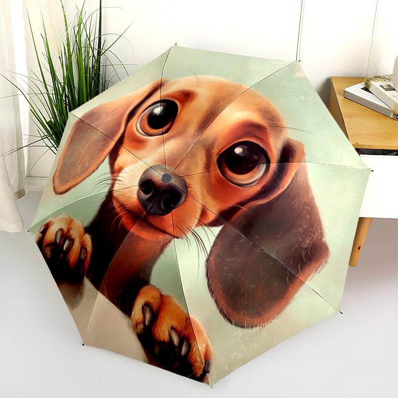 Dachshund pattern, automatic folding umbrella, portable and foldable design, 8 ribs, a Christmas or birthday gift.