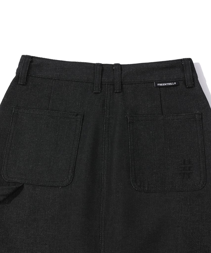 Vintril Sunday Fatigue Denim Long Skirt (Black)