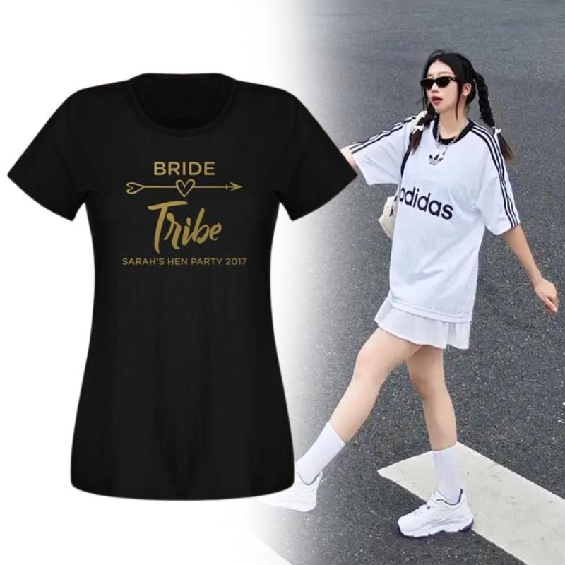 Bride Tribe Letterprint Korte Mouw T-shirt Voor Dames Ademend Mode Casual Kleding