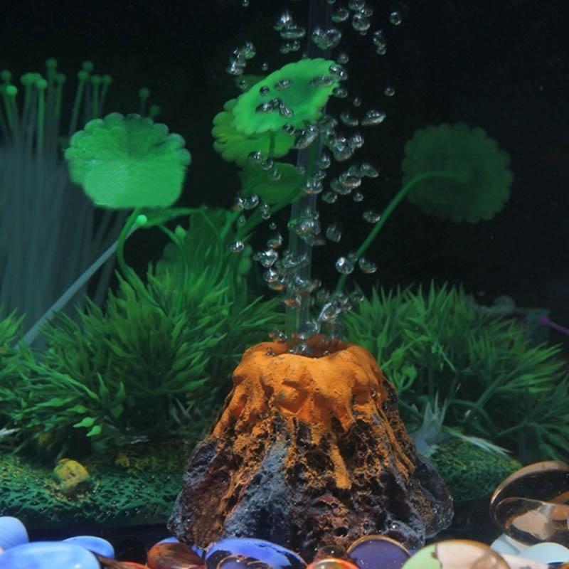 Underwater LED Volcano Aquarium Ornament 12 LEDs Air Curtain Bubbles Stone Fish Tank