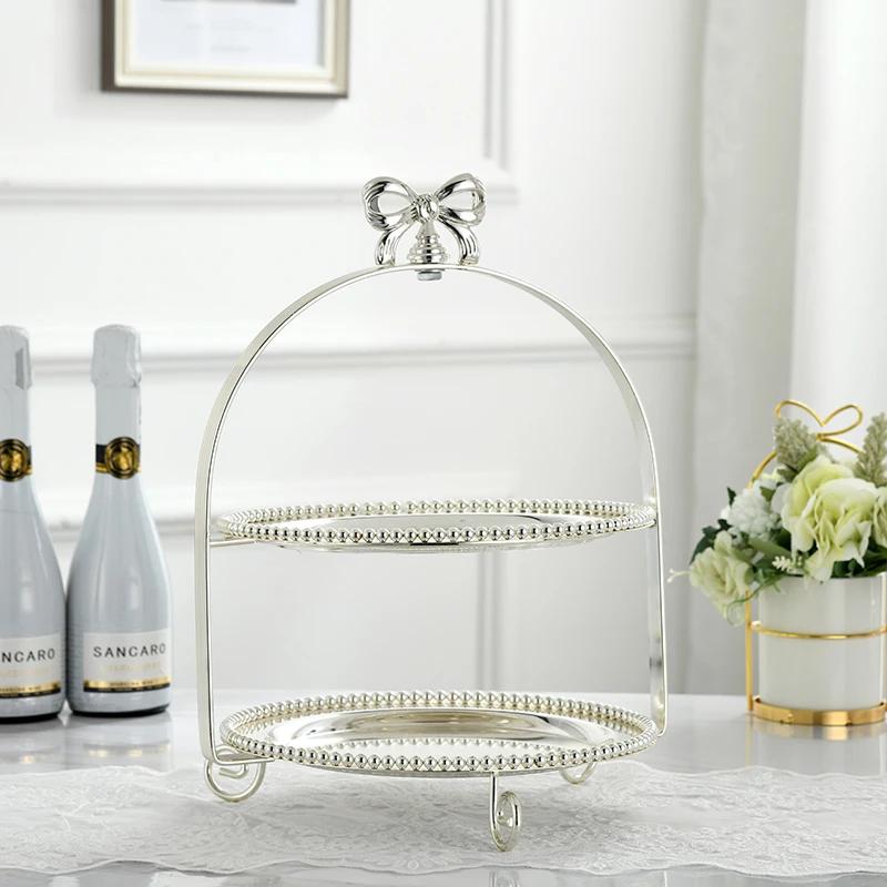 Enkellaags Tweelaags Drie Laags Strik Metalen Taartstandaard Goud Zilver Rond Parel Dessert Taartvorm Fruitplateau Display Stand