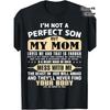 Camiseta Divertida "No Soy un Hijo Perfecto Pero Mi Mamá Me Quiere" - Camiseta Negra de Manga Corta de Corte Holgado con Frases Divertidas para Mamás y Traducción al Árabe/Inglés,