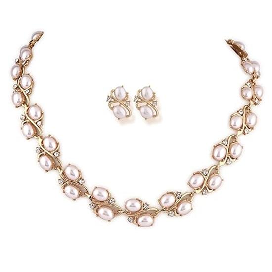 Latest Stylish Design Fancy Pearl Bracelet Earrings Necklace Jewellery Set for Women Valentine Gift for Girlfriend