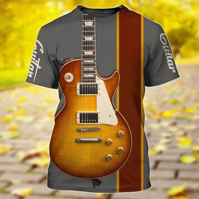 Summer Men's T Shirts Guitar Graphic 3d Fashion Music T-shirt Pullover Short Sleeve O Neck Rock Hip Hop Tops Oversized Clothing