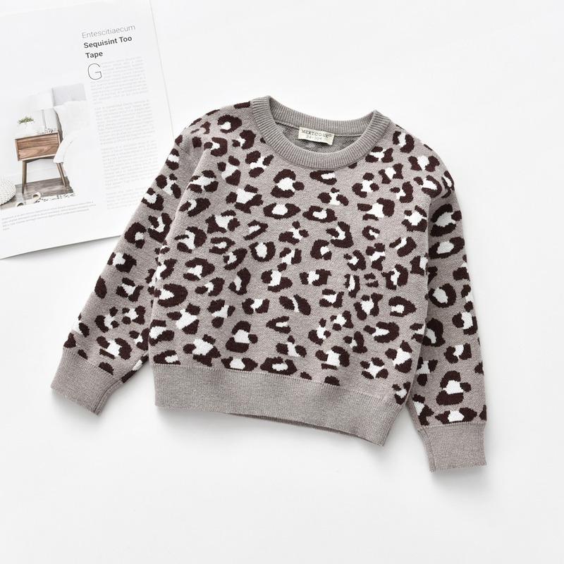 Kinderbekleidung Kinderpullover Pullover Langarmoberteil Rundhalsausschnitt Leopardenmuster Kinderpullover