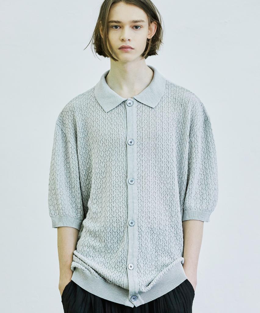 Ssy Bumpy Diamond Short Sleeve Knit Cardigan Gray