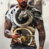 Summer Sportswear Men's Metal Dragon T-shirt 3D Animal Print Fashion Men's T-shirt Casual Short Sleeved Loose Oversized Top