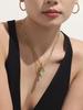 Oumaijia French Luxury Green Blue Glass Teardrop Pendant Necklace for Women – Minimalist Clavicle Chain Jewelry
