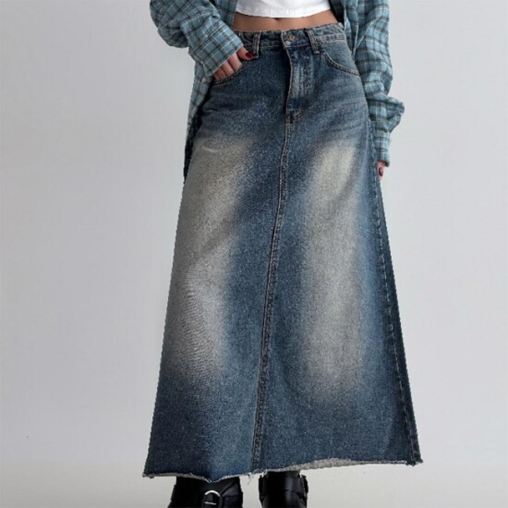 Nieuwe Aankomsten Open Run A-lijn Maxi Denim Rok