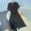 A Plus-size Women's V-neck Short-sleeved Polka Dot Dress with Pleated Summer Style