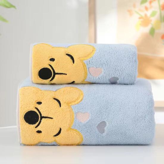 2 Teile/satz Kinder Korallen Fleece Handtuch Cartoon Bär Verdickte Weich Wasser Saugfähig Schnell Trocknend Rechteck Gesicht Dusche