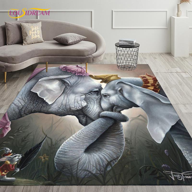 Neon Tribe Blowing Bubble Cute Elephant Carpet Rug for Living Room Bedroom Decorate,Doormat Kitchen Bathroom Non-slip Floor Mat