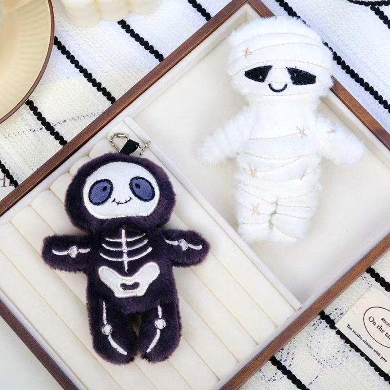 Halloween Skull Mummy Plush Toy Keychain Creative Stuffed Doll Bag Pendant Funny Holiday Gift Party Favors