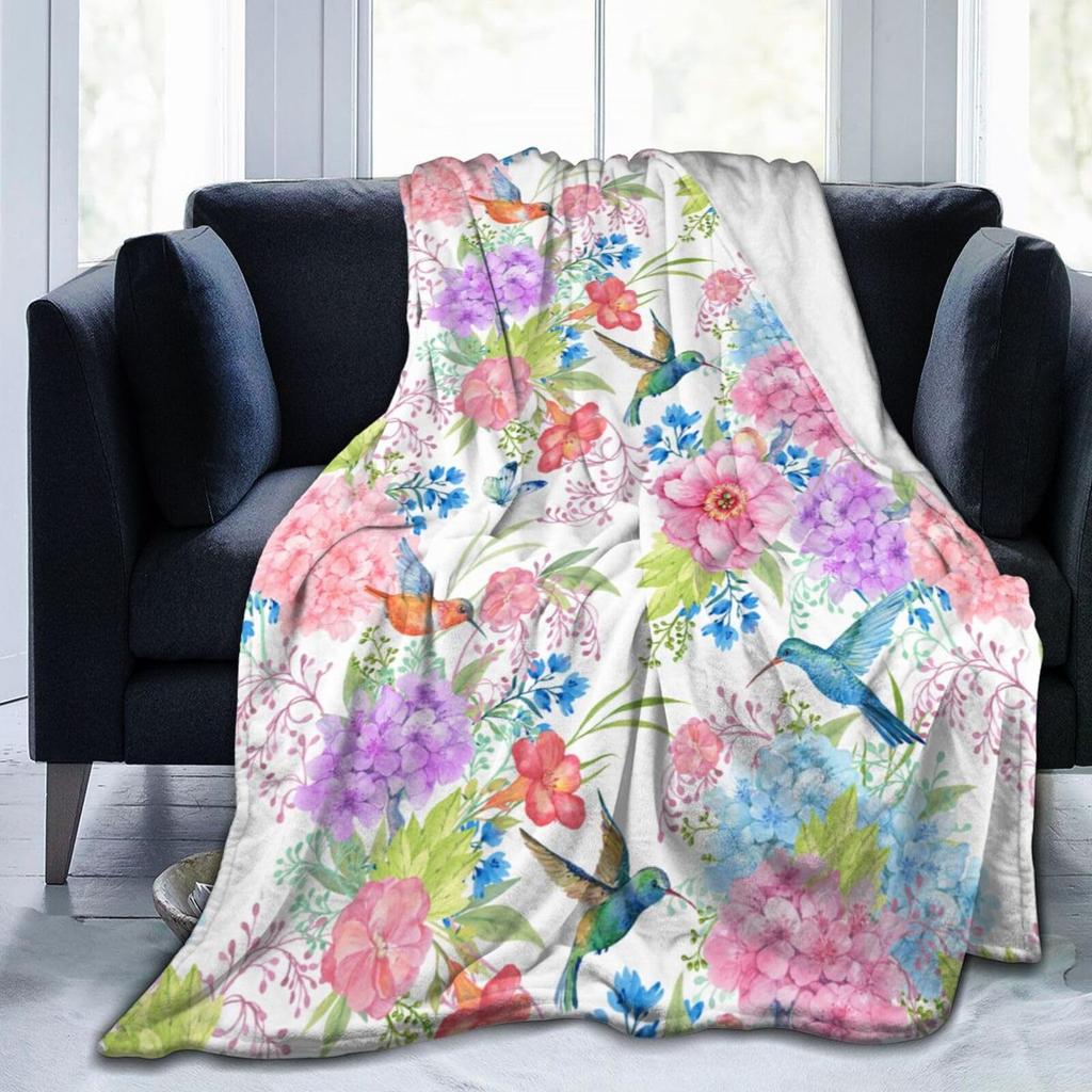 Hummingbird Series Digital-printed Polyester Bedroom Velvet Flannel Cover Blanket Fleece Soft Sofa Cover Blankets for Beds