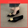 Black Metal Buckle Loafer Shoes For Women With Pu Material For Work And Office Use