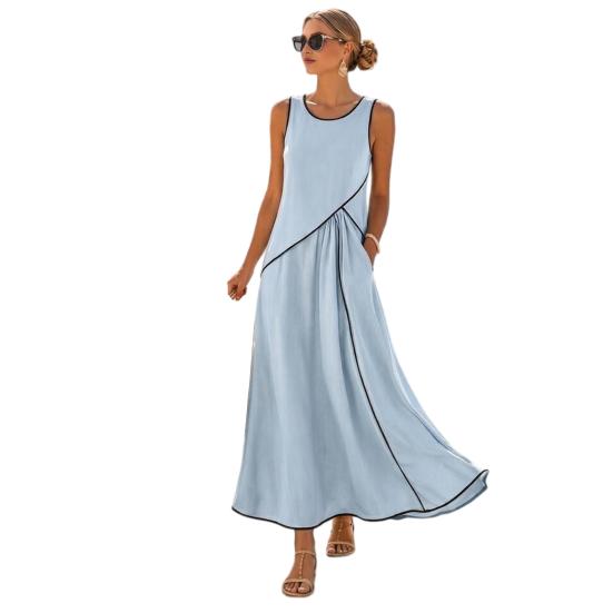 Women's Summer Maxi Dress Short Sleeve V Neck A Line Swing Dress Casual Beach Vacation Flowy Sundress with Pockets
