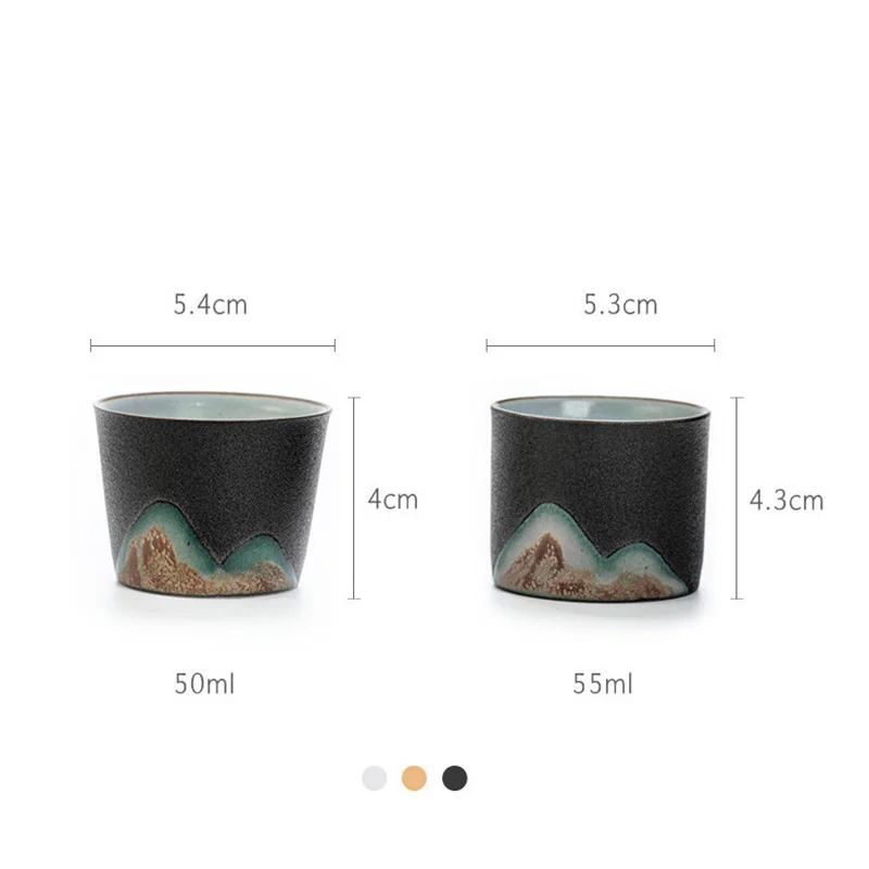 50ml/55ml Hand Drawn Mountain Shape Teacup Retro Ceramic Tea Cup Kung Fu Tea Set Coffee Cup Small Water Cup Porcelain Teaware