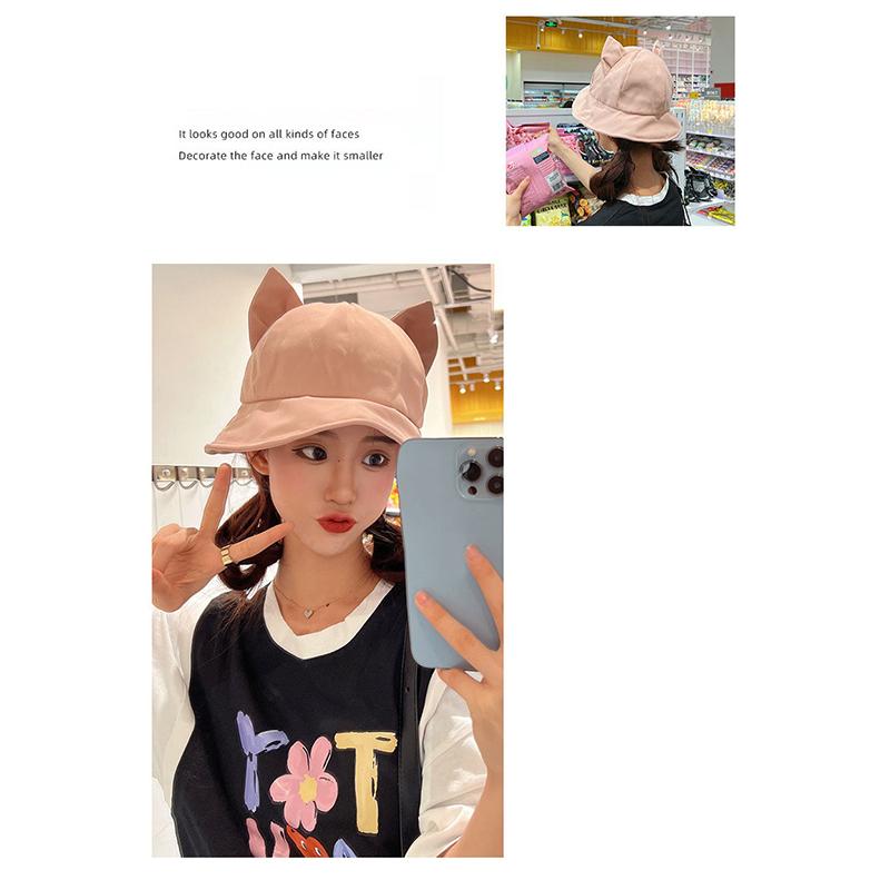 Warm Bucket Hat Women Cute Cat Ear Fisherman Cap Autumn Winter Hats For Women Korean Fashion Design Casual Cartoon