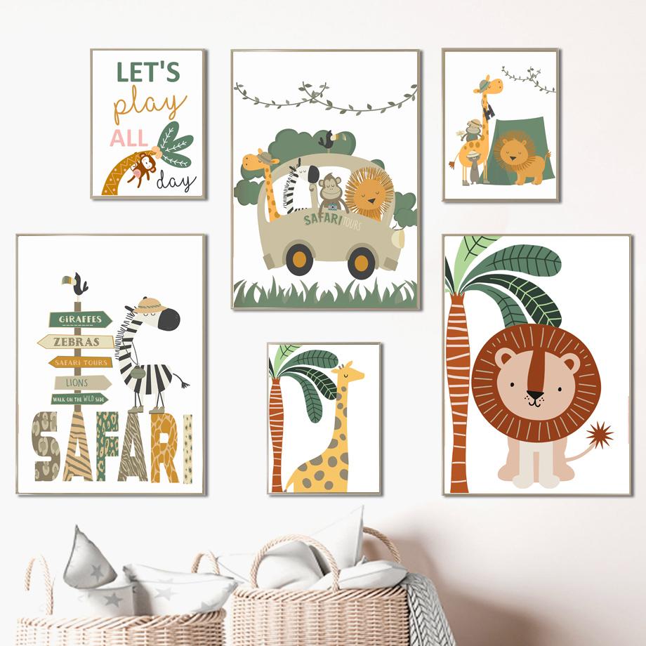 Jungle Animals Posters Prints Wall Art Lion Giraffe Monkey Sloth Zebra Canvas Painting Aesthetic Room Decor Decorative Paintings