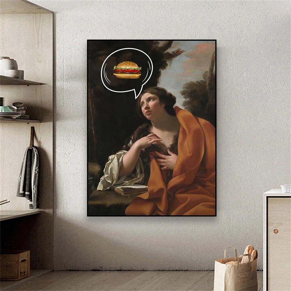 Affiche d'art de Portrait modifié, peinture à l'huile de femme Hamburger, imprimés d'art mural, Portrait Vintage, peinture sur toile de la Renaissance