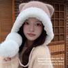 Thick Warm Cat Ear Beanie Hat Polyester Winter Warm Hat Comfortable Plush Ear Flap Hat  For Women